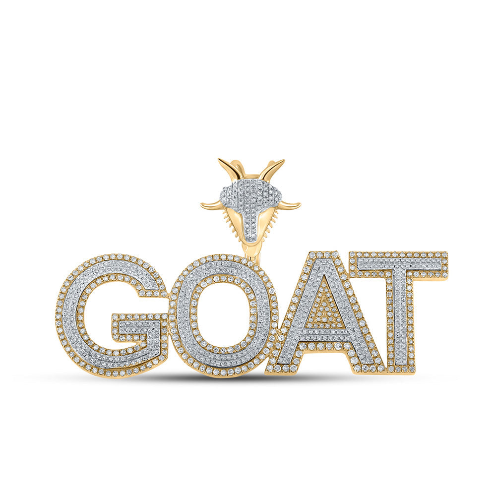 10kt Two-tone Gold Mens Round Diamond GOAT Phrase Charm Pendant 2-3/4 Cttw