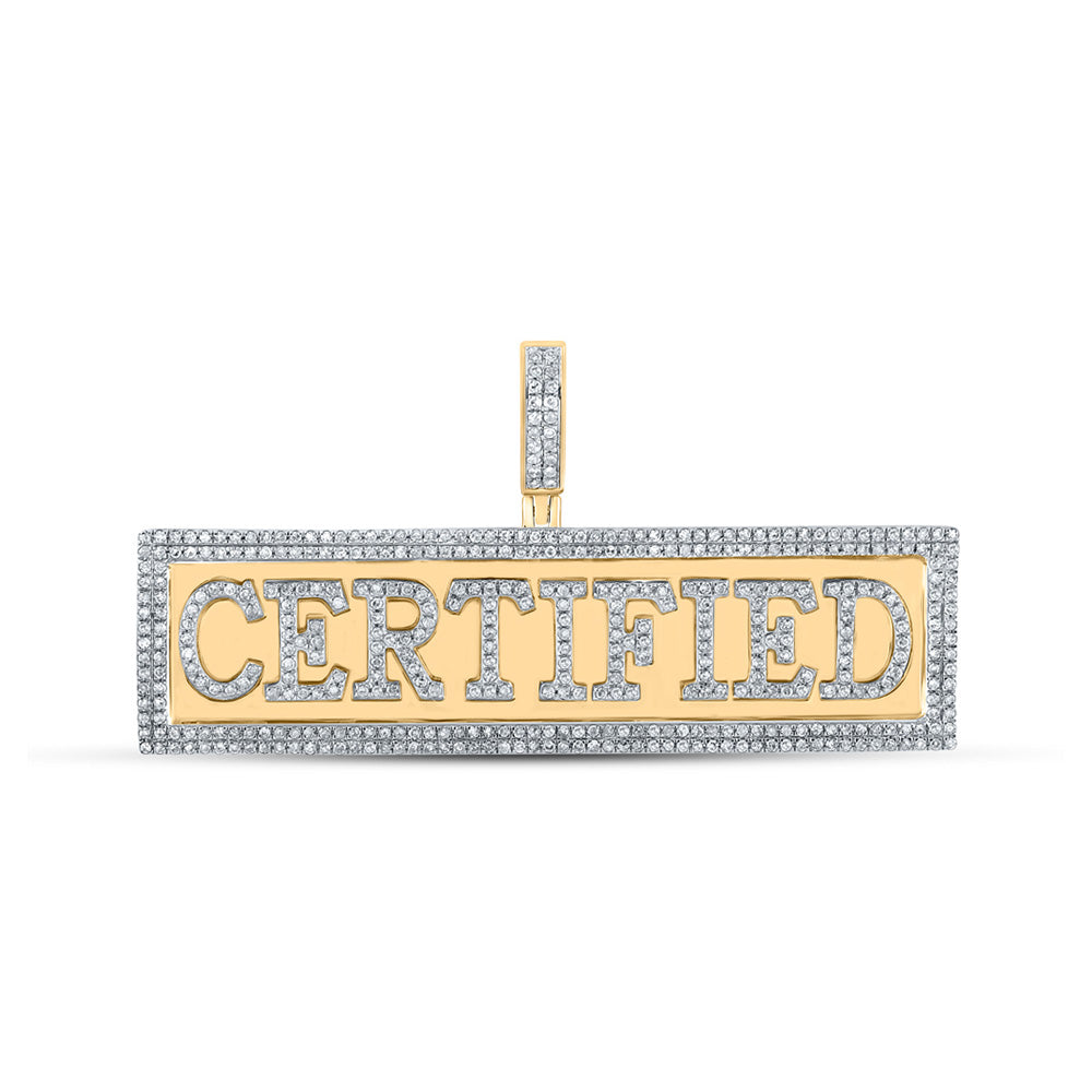 10kt Yellow Gold Mens Round Diamond Certified Phrase Charm Pendant 1 Cttw