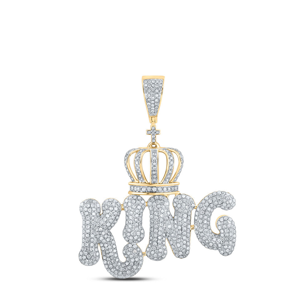 10kt Yellow Gold Mens Round Diamond King Crown Phrase Charm Pendant 2-3/8 Cttw