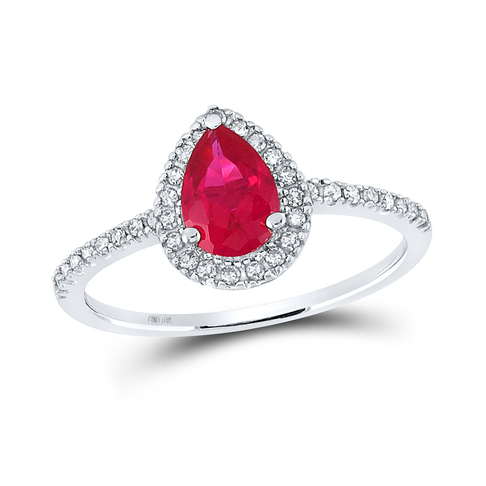 10kt White Gold Womens Pear Synthetic Ruby Solitaire Ring 1 Cttw