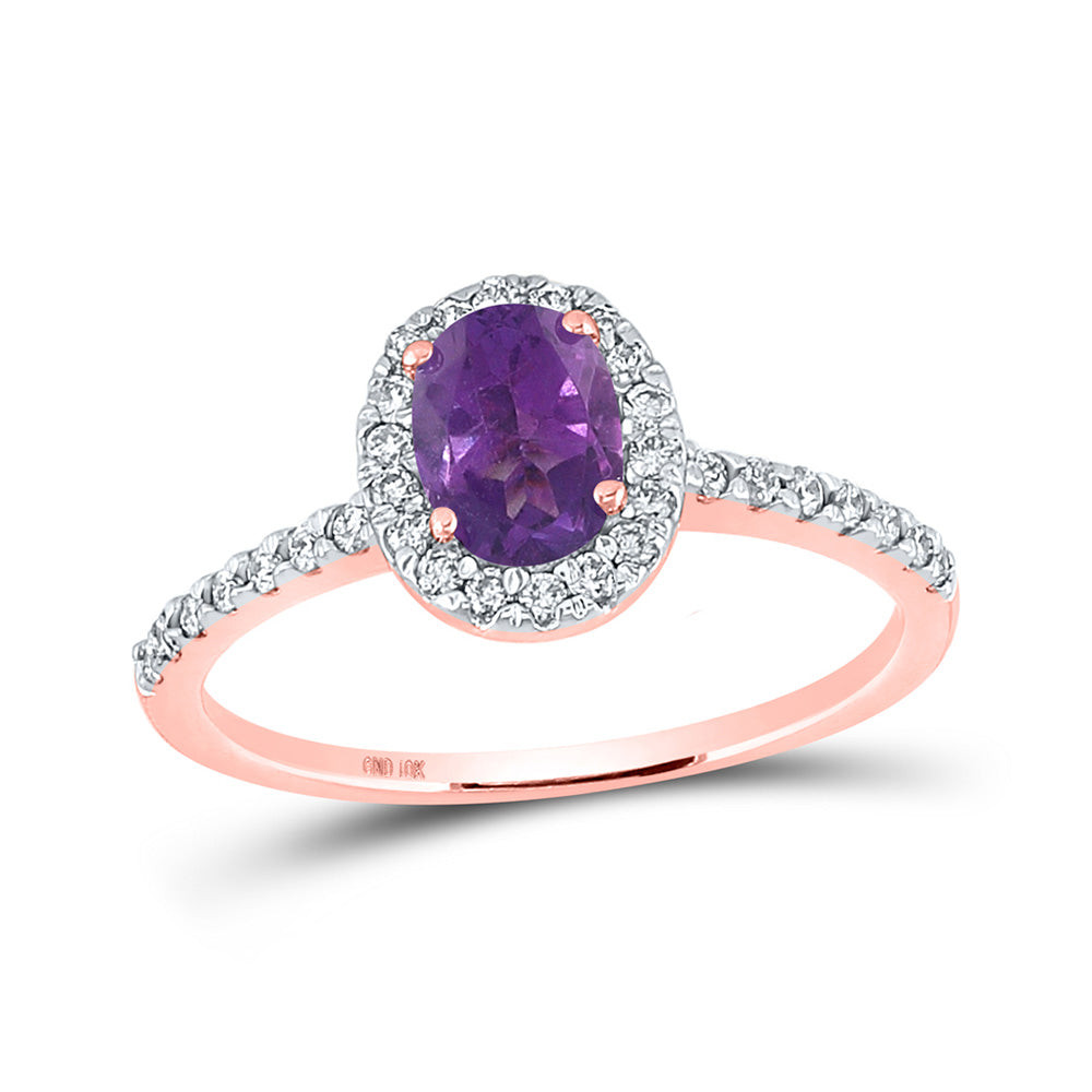 10kt Rose Gold Womens Oval Synthetic Amethyst Solitaire Ring 1 Cttw
