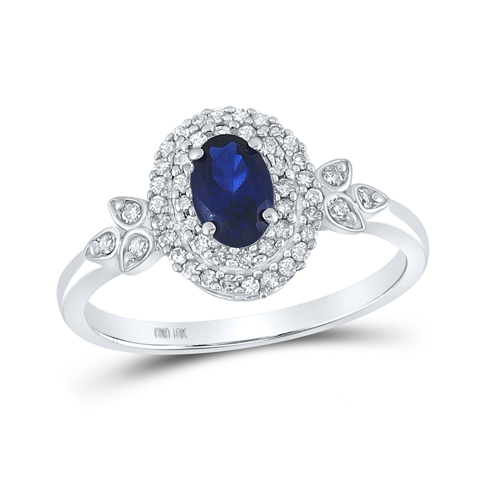 10kt White Gold Womens Oval Synthetic Blue Sapphire Solitaire Ring 1 Cttw