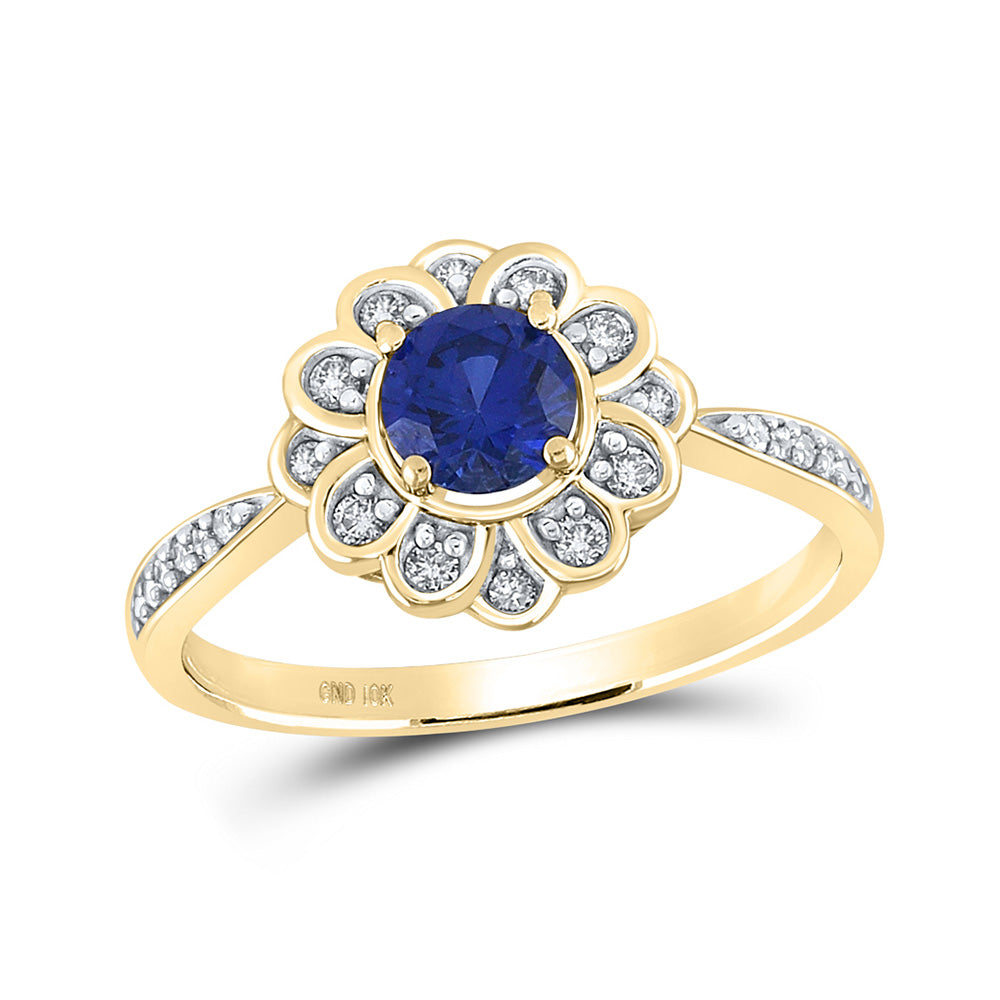 10kt Yellow Gold Womens Round Synthetic Blue Sapphire Fashion Ring 7/8 Cttw