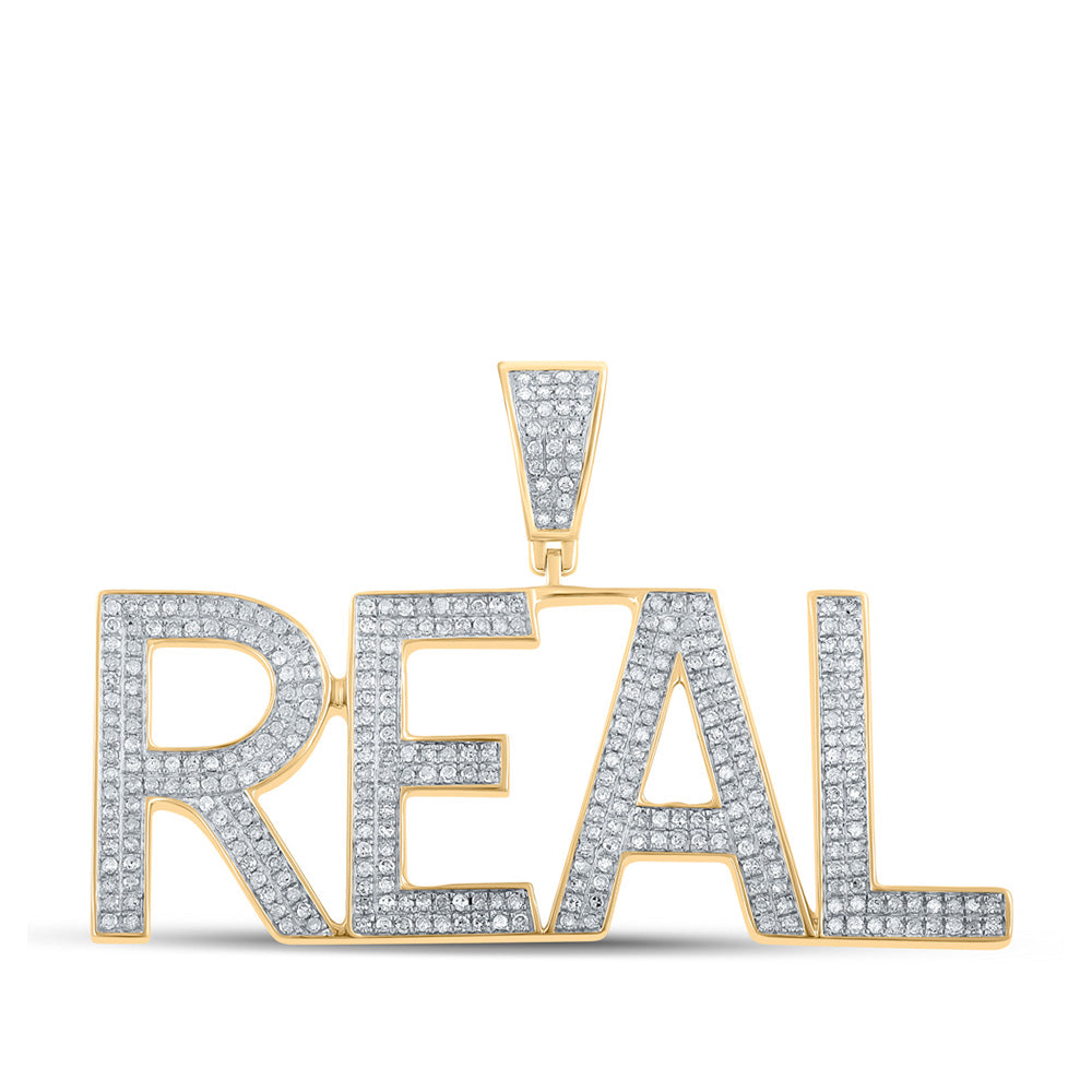 10kt Yellow Gold Mens Round Diamond Real Phrase Charm Pendant 1 Cttw