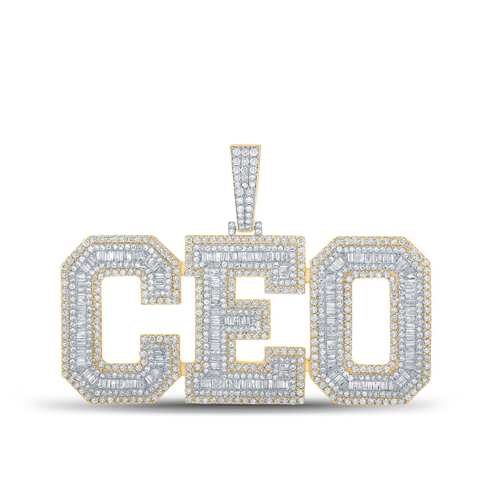 10kt Yellow Gold Mens Baguette Diamond CEO Phrase Charm Pendant 6-3/4 Cttw