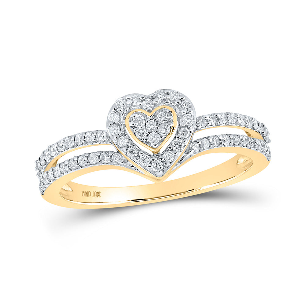 10kt Yellow Gold Womens Round Diamond Heart Ring 1/3 Cttw