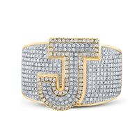 Load image into Gallery viewer, 10kt Two-tone Gold Mens Round Diamond Initial J Letter Ring 1-1/5 Cttw
