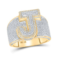 Load image into Gallery viewer, 10kt Two-tone Gold Mens Round Diamond Initial J Letter Ring 1-1/5 Cttw
