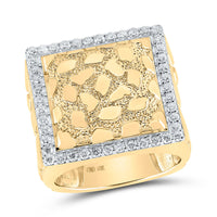 Load image into Gallery viewer, 10kt Yellow Gold Mens Round Diamond Nugget Square Ring 7/8 Cttw
