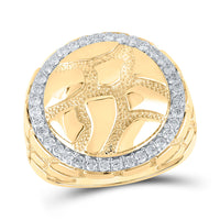 Load image into Gallery viewer, 10kt Yellow Gold Mens Round Diamond Nugget Circle Ring 3/4 Cttw
