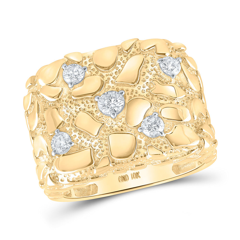 10kt Yellow Gold Mens Round Diamond Nugget Ring 5/8 Cttw