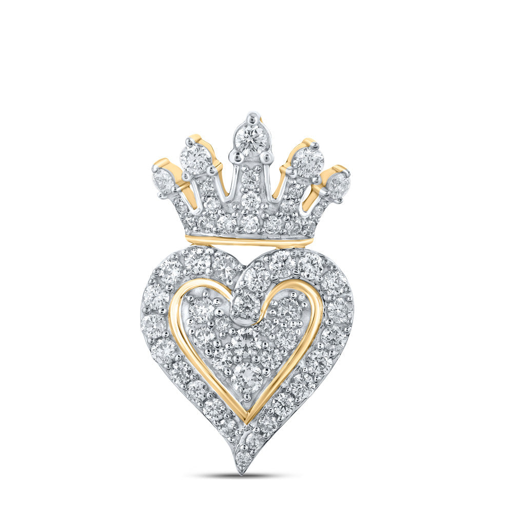 10kt Yellow Gold Womens Round Diamond Crown Heart Pendant 3/4 Cttw