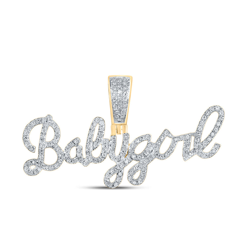 10kt Yellow Gold Womens Round Diamond Baby Girl Phrase Pendant 3/8 Cttw