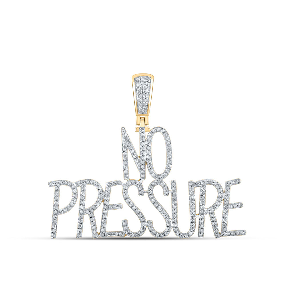 10kt Yellow Gold Mens Round Diamond No Pressure Phrase Charm Pendant 3/4 Cttw