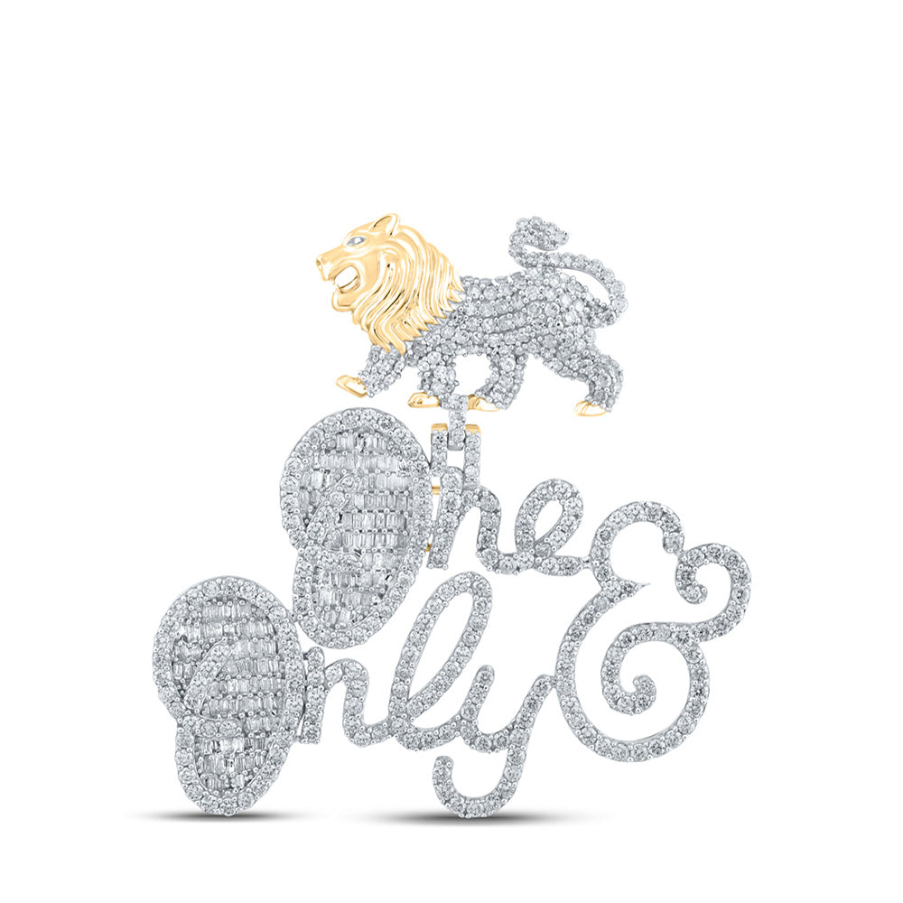 10kt Yellow Gold Mens Baguette Diamond Lion One And Only Phrase Charm Pendant 4 Cttw