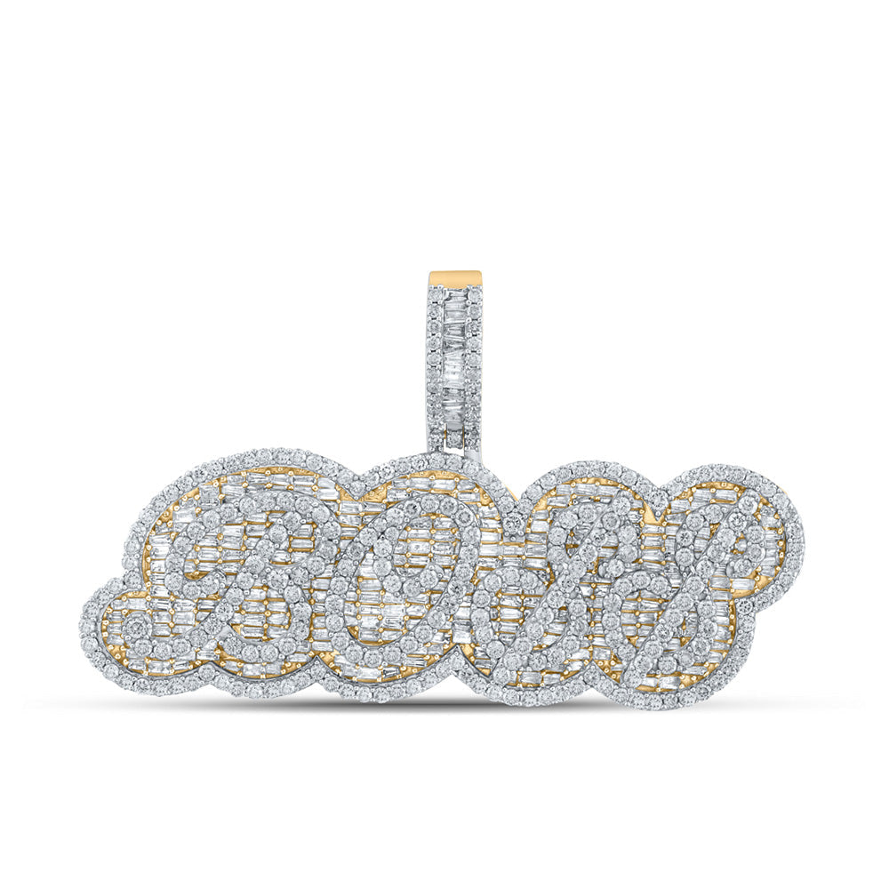 10kt Yellow Gold Mens Baguette Diamond Boss Dollar Sign Phrase Charm Pendant 8-5/8 Cttw