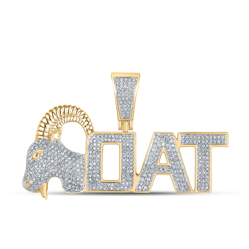 10kt Yellow Gold Mens Round Diamond Goat Phrase Charm Pendant 1 Cttw