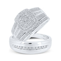 Load image into Gallery viewer, 10kt White Gold His Hers Round Diamond Square Matching Wedding Set 3/4 Cttw
