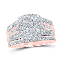 Load image into Gallery viewer, 10kt Rose Gold His Hers Round Diamond Square Matching Wedding Set 3/4 Cttw
