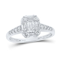 Load image into Gallery viewer, 14kt White Gold Emerald Diamond Halo Bridal Wedding Engagement Ring 3/4 Cttw
