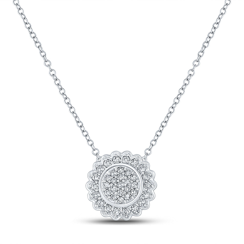 10kt White Gold Womens Round Diamond 18-inch Cluster Necklace 1/5 Cttw