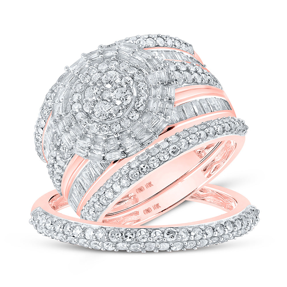 10kt Rose Gold His Hers Round Diamond Cluster Matching Wedding Set 2 Cttw