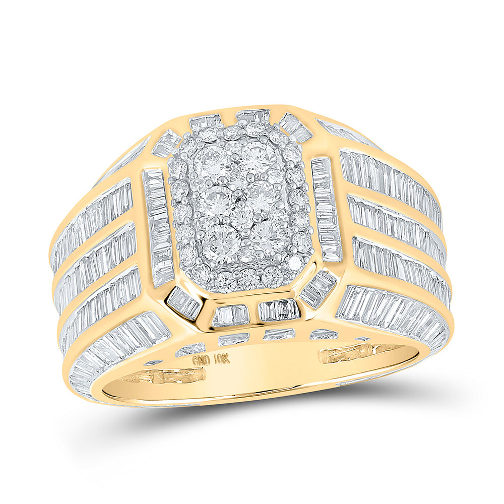 10kt Yellow Gold Mens Baguette Diamond Octagon Cluster Ring 4-3/4 Cttw