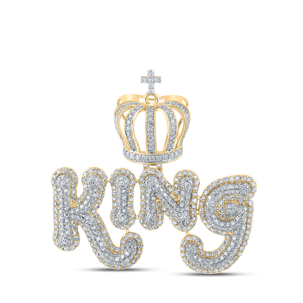 10kt Yellow Gold Mens Round Diamond King Crown Phrase Charm Pendant 4-7/8 Cttw