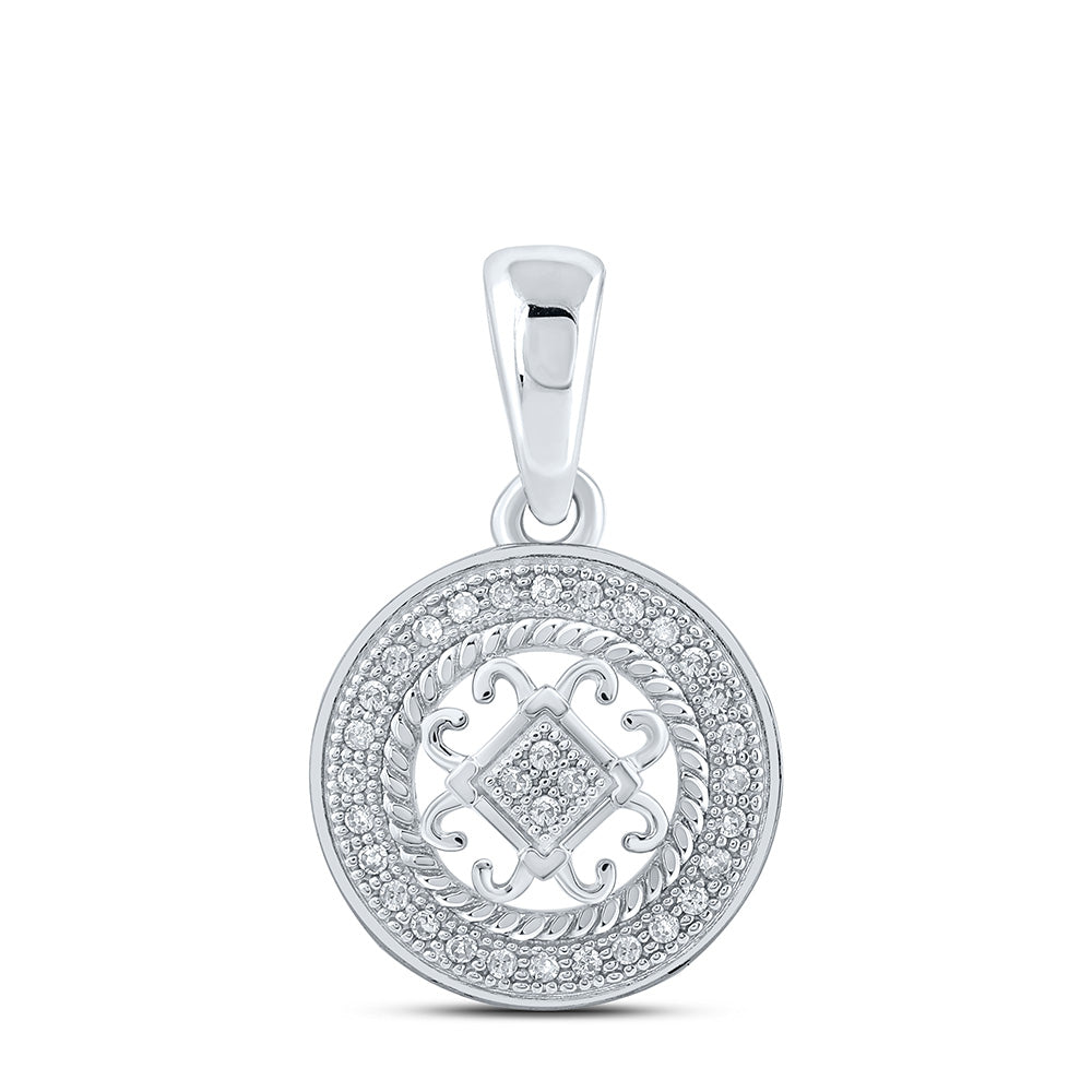 10kt White Gold Womens Round Diamond Circle Pendant 1/10 Cttw