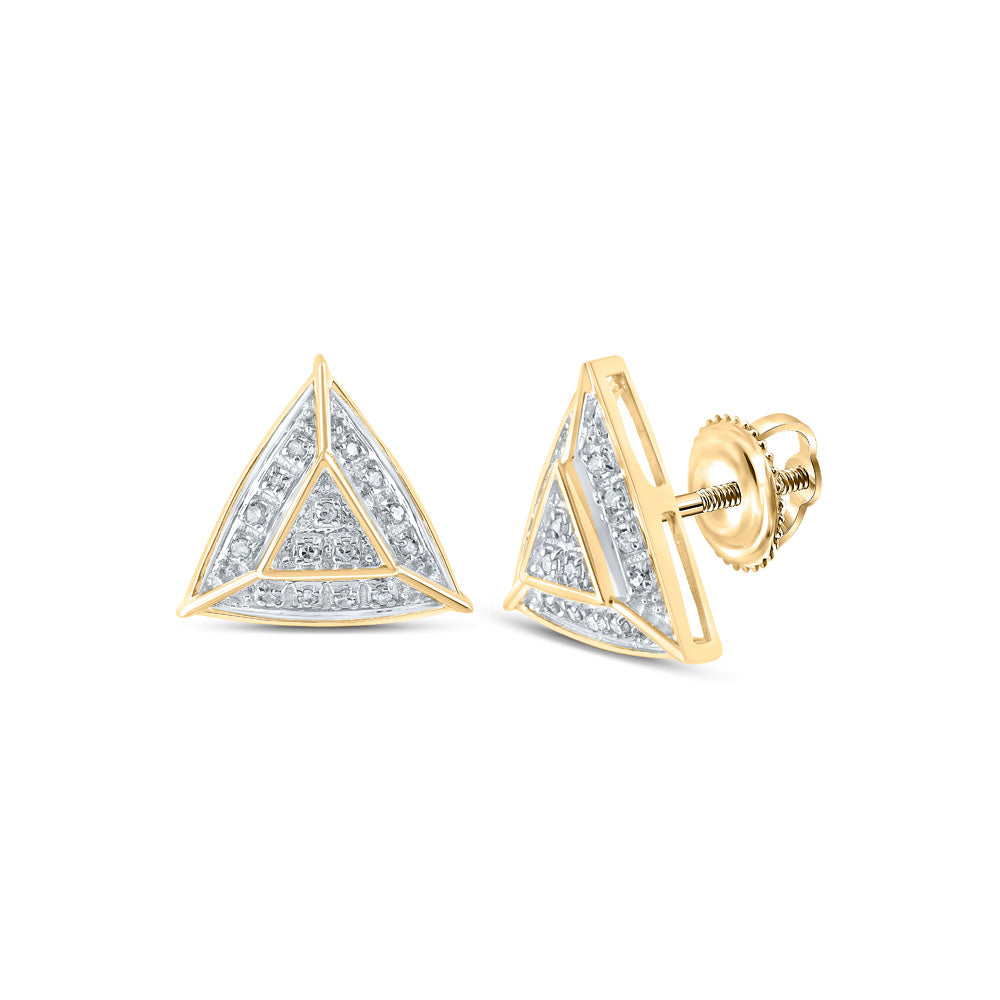 10kt Yellow Gold Womens Round Diamond Triangle Earrings 1/10 Cttw