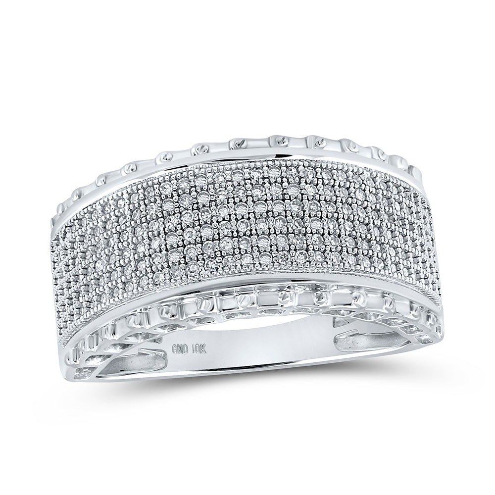 10kt White Gold Mens Round Diamond Band Ring 1/2 Cttw