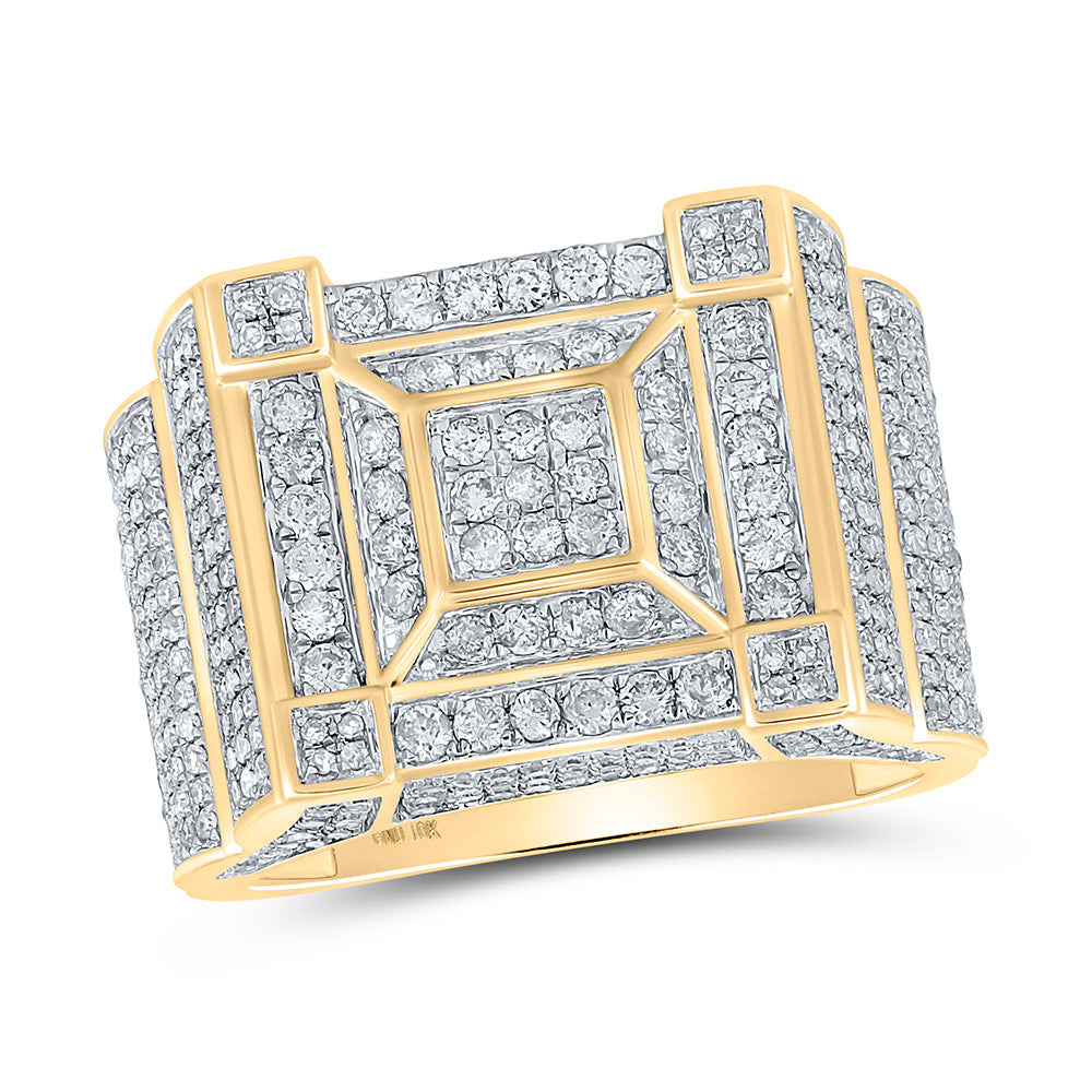 10kt Yellow Gold Mens Round Diamond Square Ring 1-7/8 Cttw