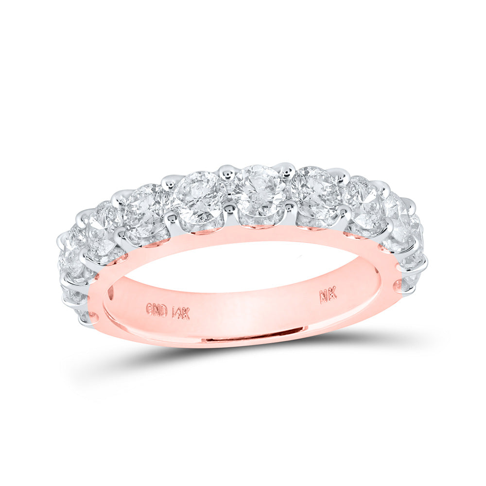14kt Rose Gold Womens Round Diamond Wedding Single Row Band 2 Cttw
