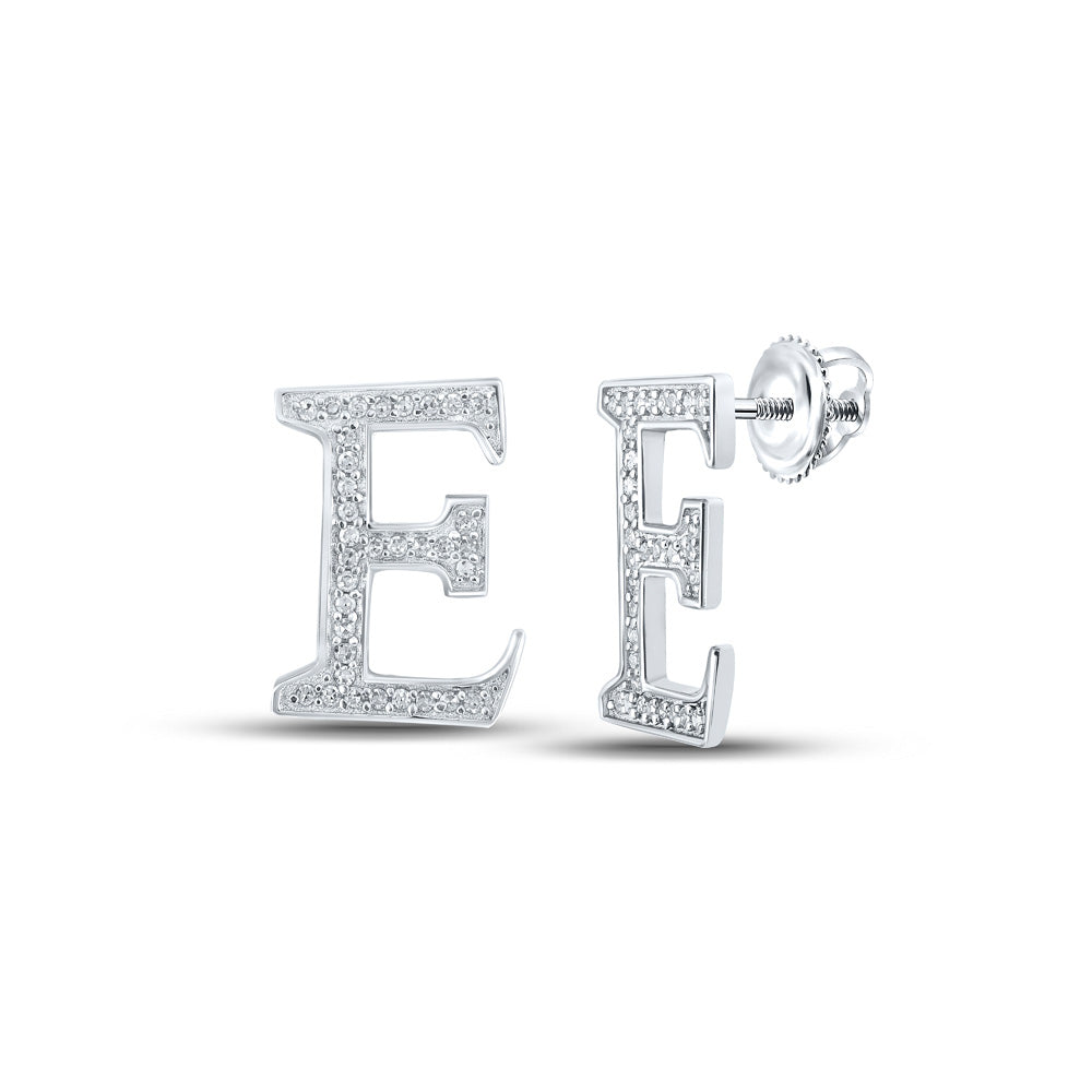 10kt White Gold Womens Round Diamond E Initial Letter Earrings 1/8 Cttw