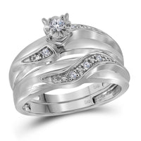 Load image into Gallery viewer, 10kt White Gold His Hers Round Diamond Solitaire Matching Wedding Set 1/6 Cttw
