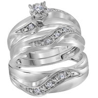 Load image into Gallery viewer, 10kt White Gold His Hers Round Diamond Solitaire Matching Wedding Set 1/6 Cttw
