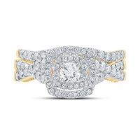 Load image into Gallery viewer, 14kt Yellow Gold Round Diamond Halo Bridal Wedding Ring Band Set 1 Cttw
