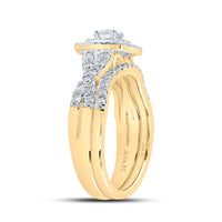 Load image into Gallery viewer, 14kt Yellow Gold Round Diamond Halo Bridal Wedding Ring Band Set 1 Cttw
