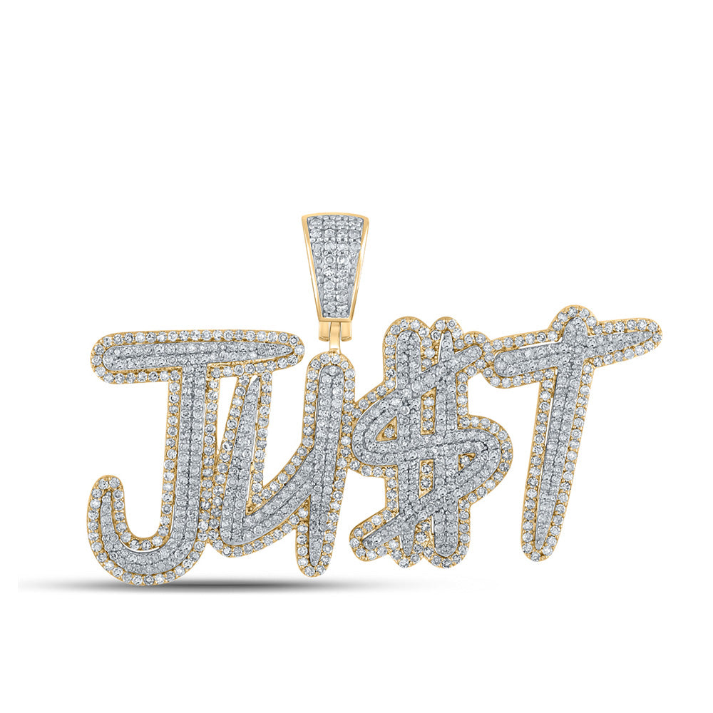 10kt Two-tone Gold Mens Round Diamond JU$T Phrase Charm Pendant 2-5/8 Cttw