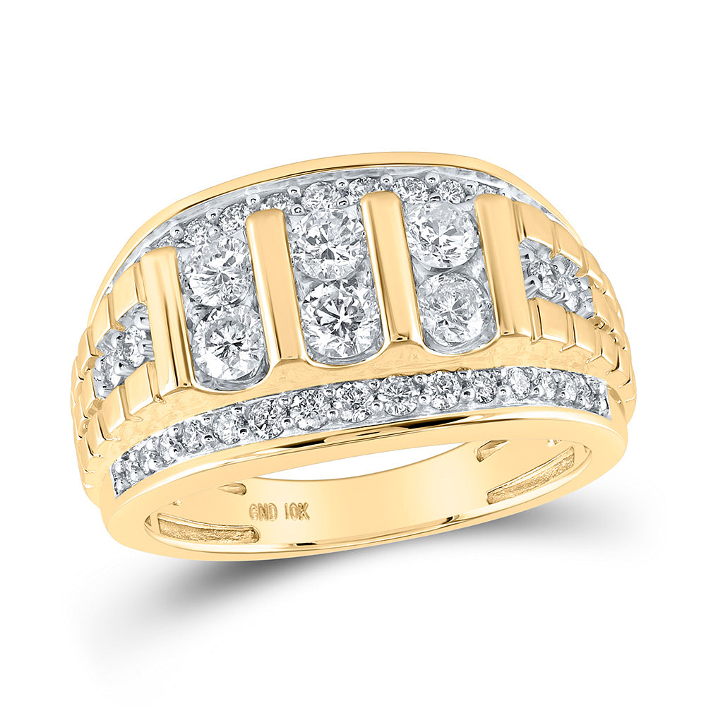 10kt Yellow Gold Mens Round Diamond Band Ring 1-1/2 Cttw