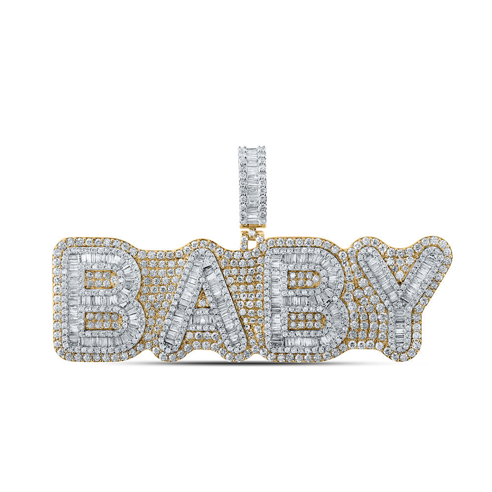 10kt Two-tone Gold Mens Baguette Diamond BABY Phrase Charm Pendant 6-1/2 Cttw