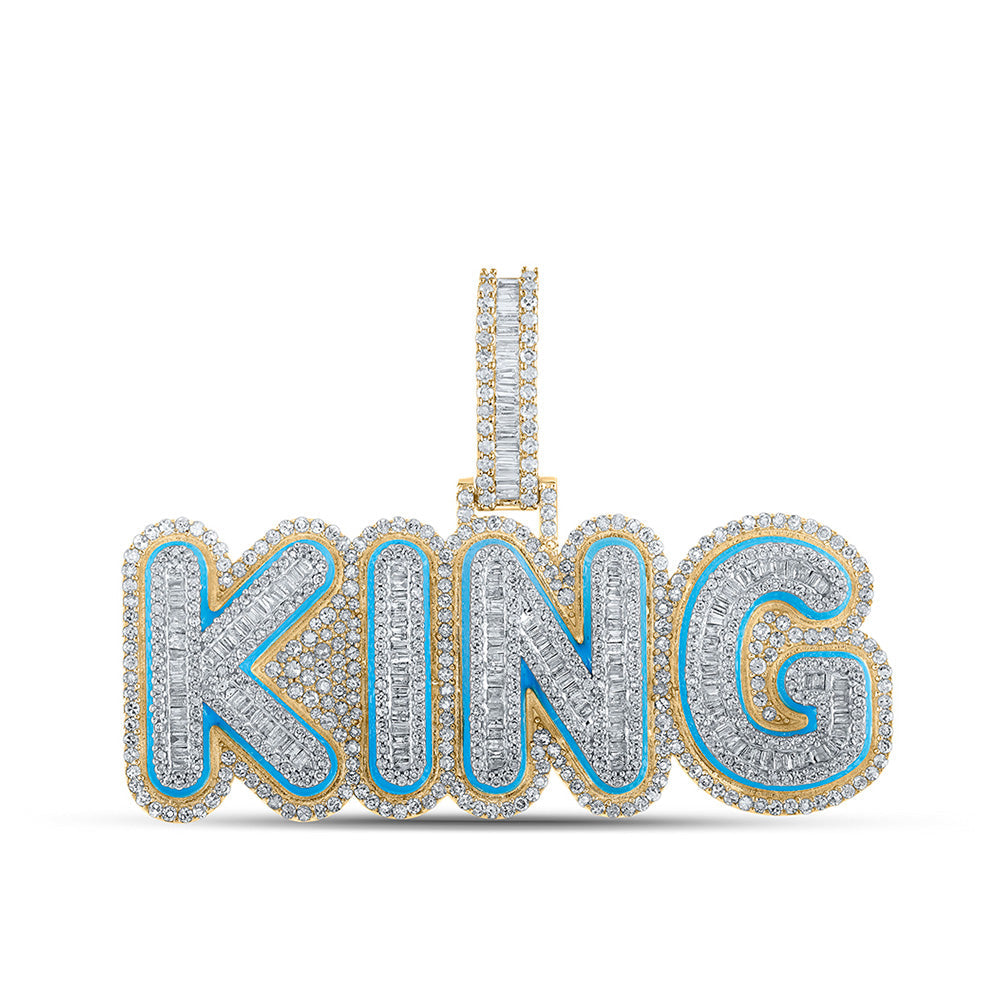 10kt Two-tone Gold Mens Baguette Diamond KING Phrase Charm Pendant 3-1/2 Cttw