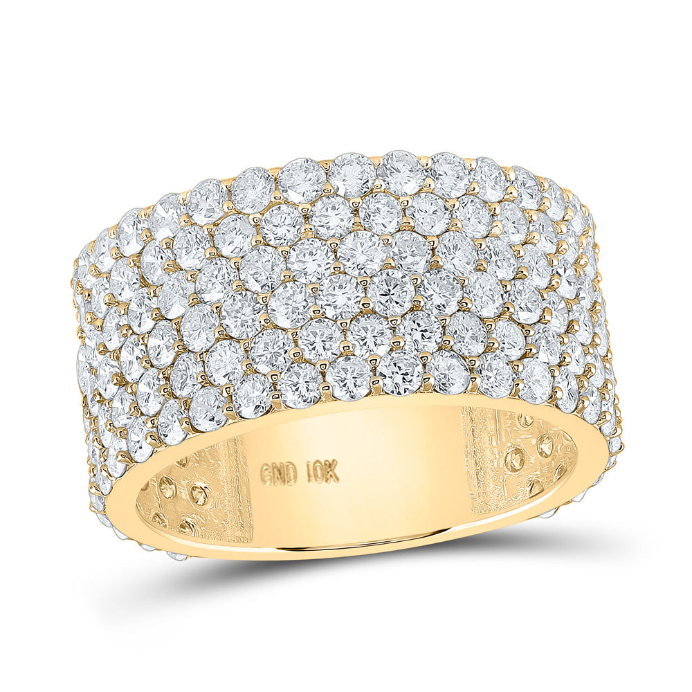 10kt Yellow Gold Mens Round Diamond 6-Row Pave Band Ring 6-1/2 Cttw