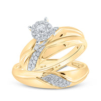 Load image into Gallery viewer, 10kt Yellow Gold His Hers Round Diamond Halo Matching Wedding Set 1/3 Cttw
