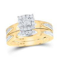Load image into Gallery viewer, 10kt Yellow Gold His Hers Round Diamond Square Matching Wedding Set 1/3 Cttw
