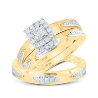 Load image into Gallery viewer, 10kt Yellow Gold His Hers Round Diamond Square Matching Wedding Set 1/3 Cttw

