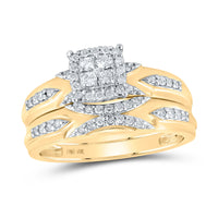Load image into Gallery viewer, 10kt Yellow Gold His Hers Round Diamond Cluster Matching Wedding Set 1/2 Cttw
