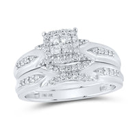 Load image into Gallery viewer, 10kt White Gold His Hers Round Diamond Cluster Matching Wedding Set 1/2 Cttw
