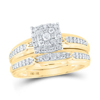 Load image into Gallery viewer, 10kt Yellow Gold His Hers Round Diamond Square Matching Wedding Set 1/2 Cttw
