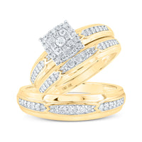 Load image into Gallery viewer, 10kt Yellow Gold His Hers Round Diamond Square Matching Wedding Set 1/2 Cttw
